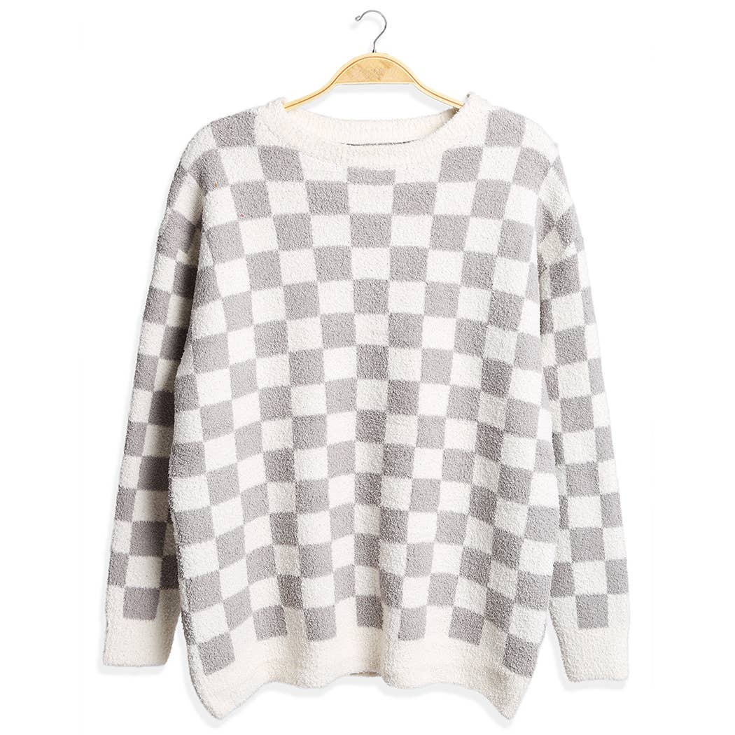 Checkered Pullover Sweater Lounge Pajama Top