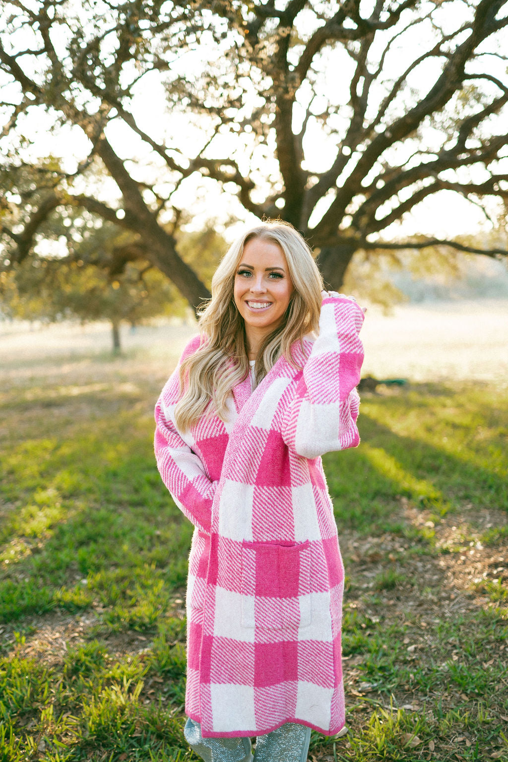 Pink Gingham Cardigan