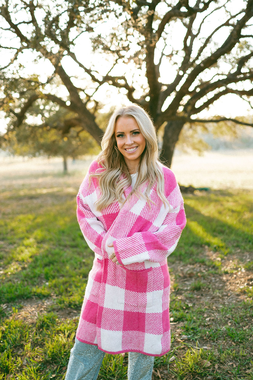 Pink Gingham Cardigan