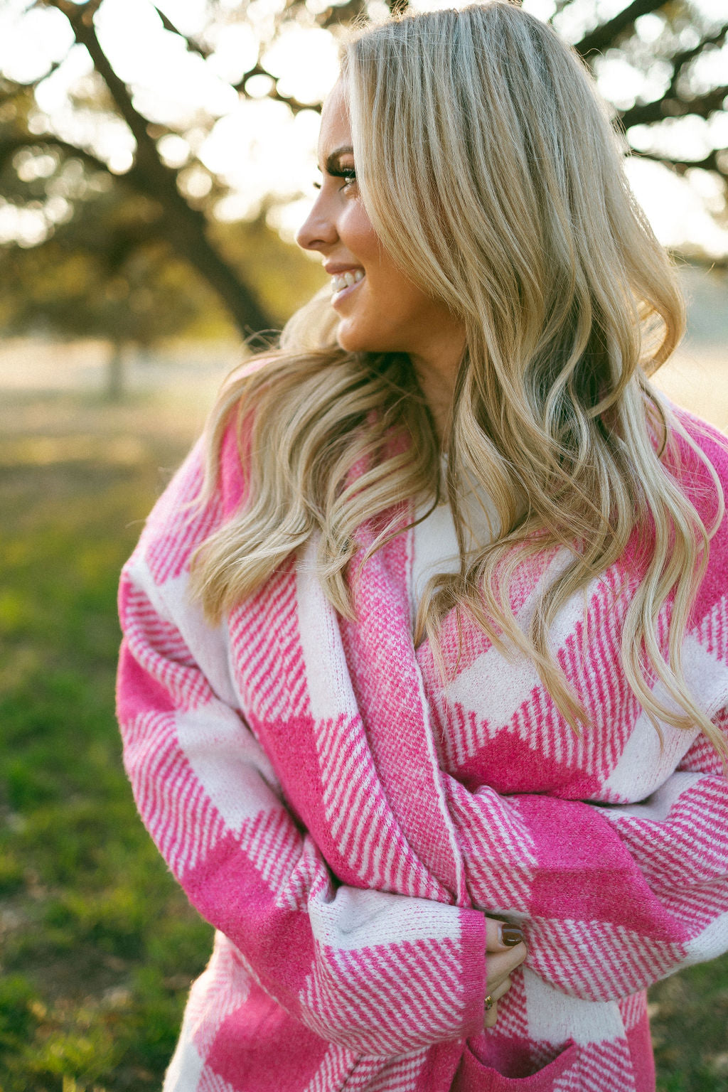 Pink Gingham Cardigan