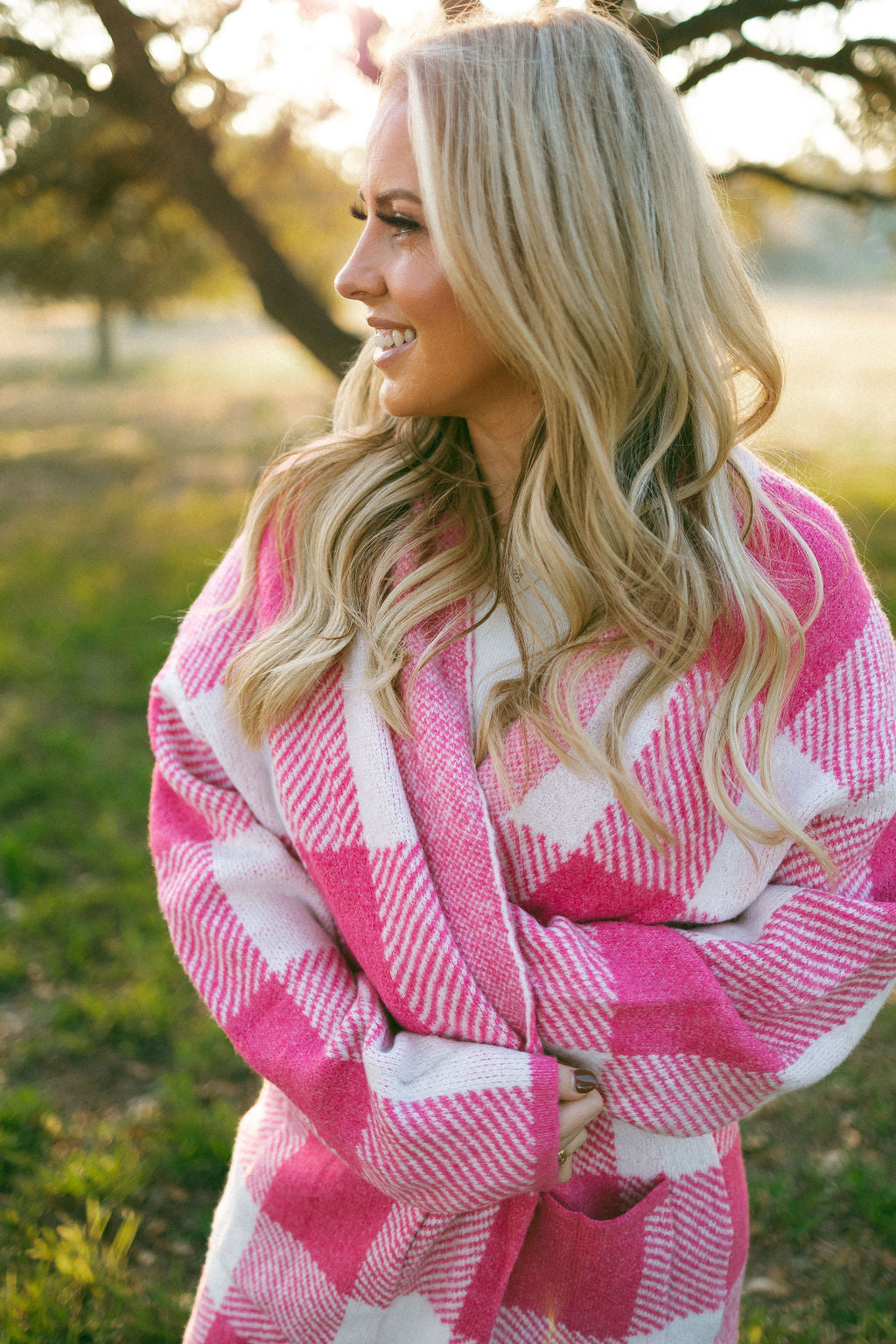 Pink Gingham Cardigan