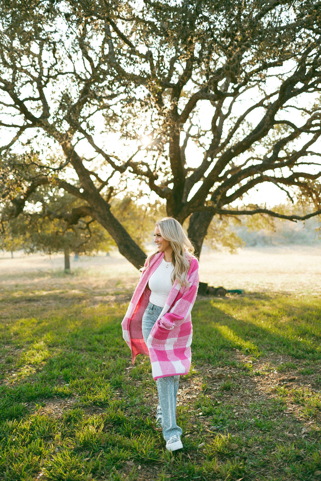 Pink Gingham Cardigan