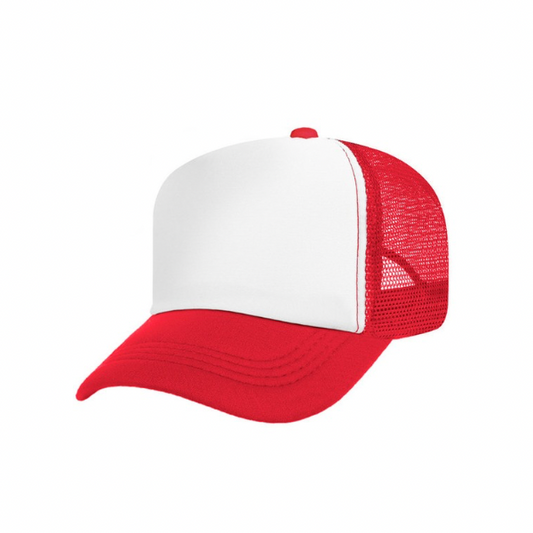 Red & White Trucker Hat - top tie brand