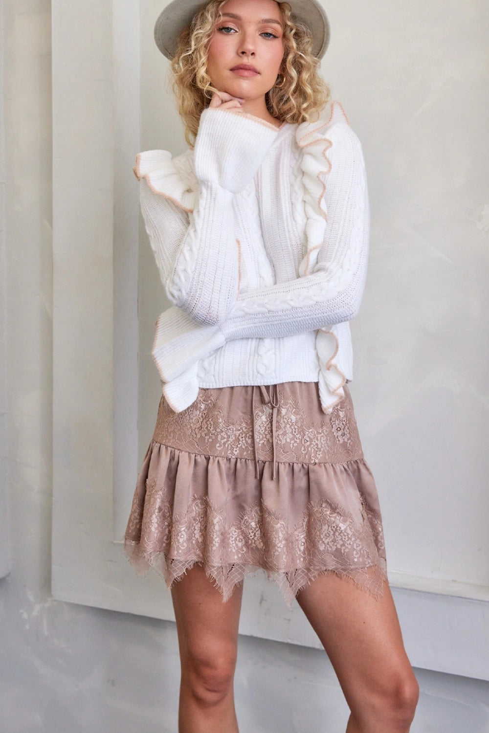 Satin Lace Mini Skirt