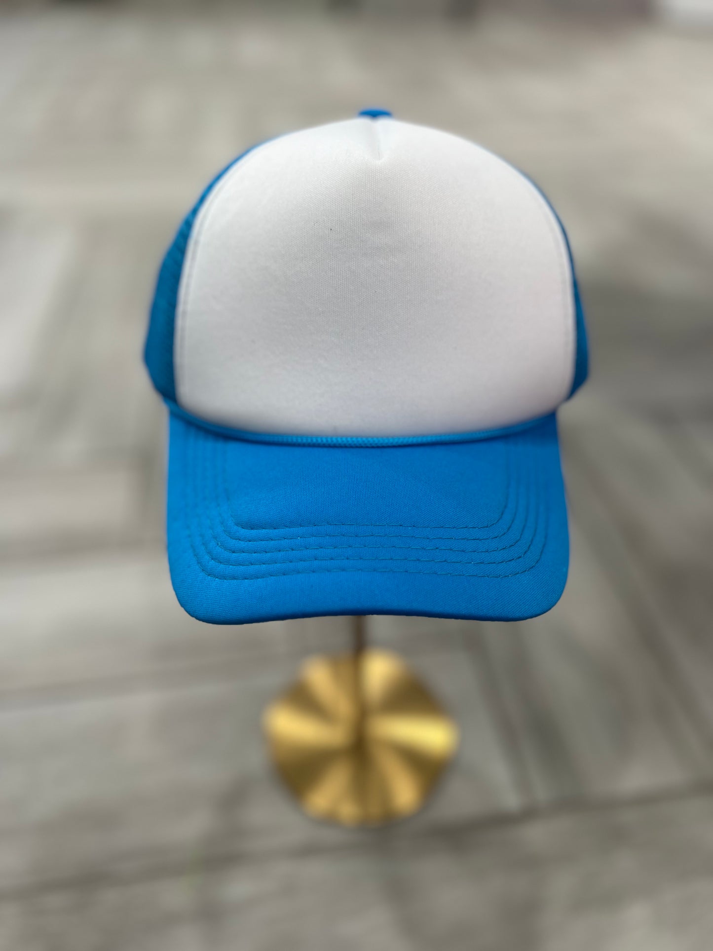 White & Neon Blue Trucker Hat