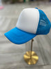 White & Neon Blue Trucker Hat