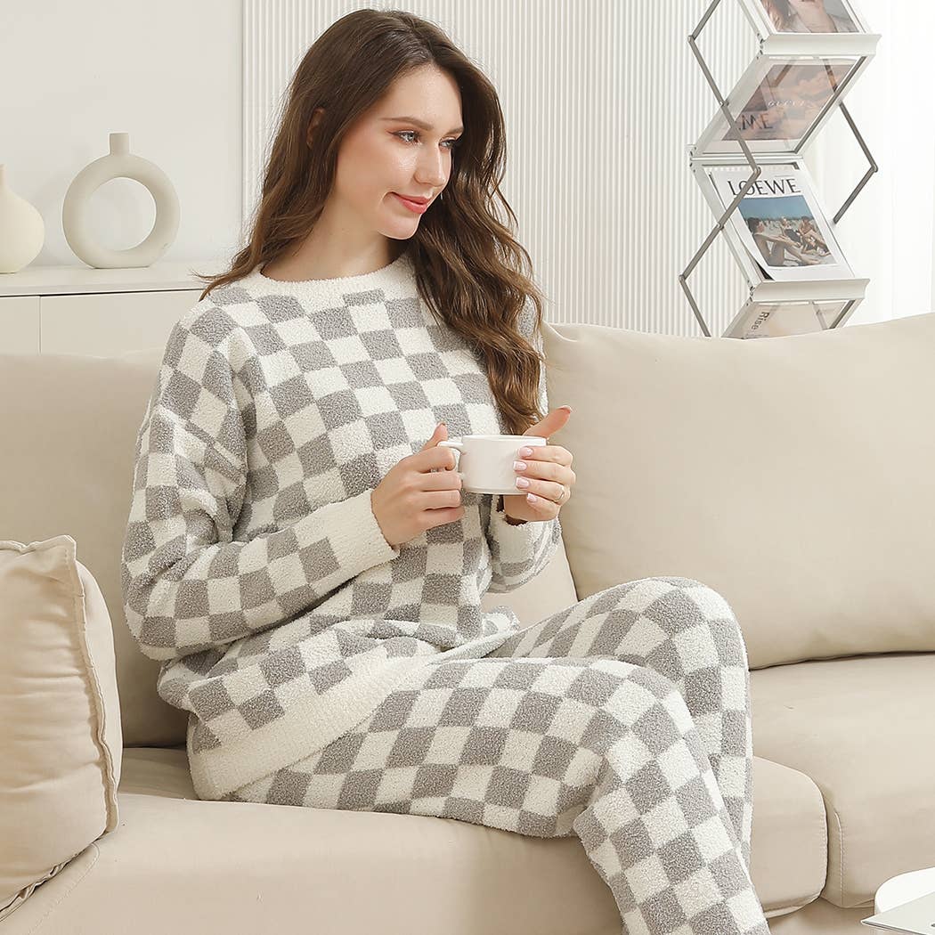 Checkered Pullover Sweater Lounge Pajama Top